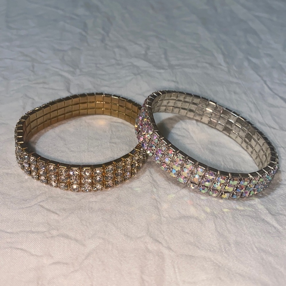Set of 2 3-row Rhinestone Stretch Bracelets
